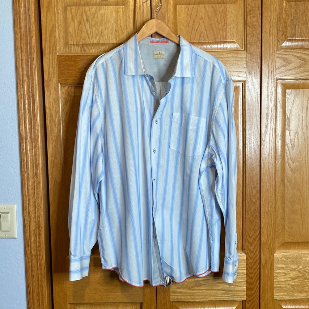 Tommy Bahama light blue striped button down mens causal shirt size XXL